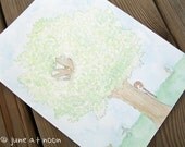 High and Low, illustration print, 8 x 10, tree, hide and seek, children, park