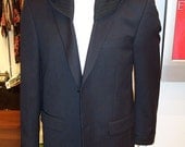 Black lite wool blazer with leather cuff / Men's blazer with hood
