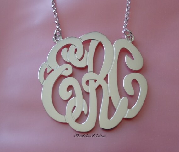 1 1/2" Pendant: Personalized Monogram necklace or pendant necklace, sterling silver