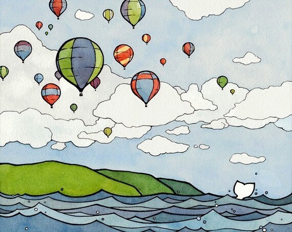 Hot Air Balloons Illustration Art Print 5x7