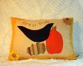 Fall Harvest Theme Pillow Handmade Holiday Decor Halloween Thanksgiving Folk Art Appliqued Fabric Handcrafted Home Decor