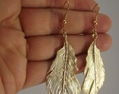 Bold Gold Feather Earrings, Gold Earrings