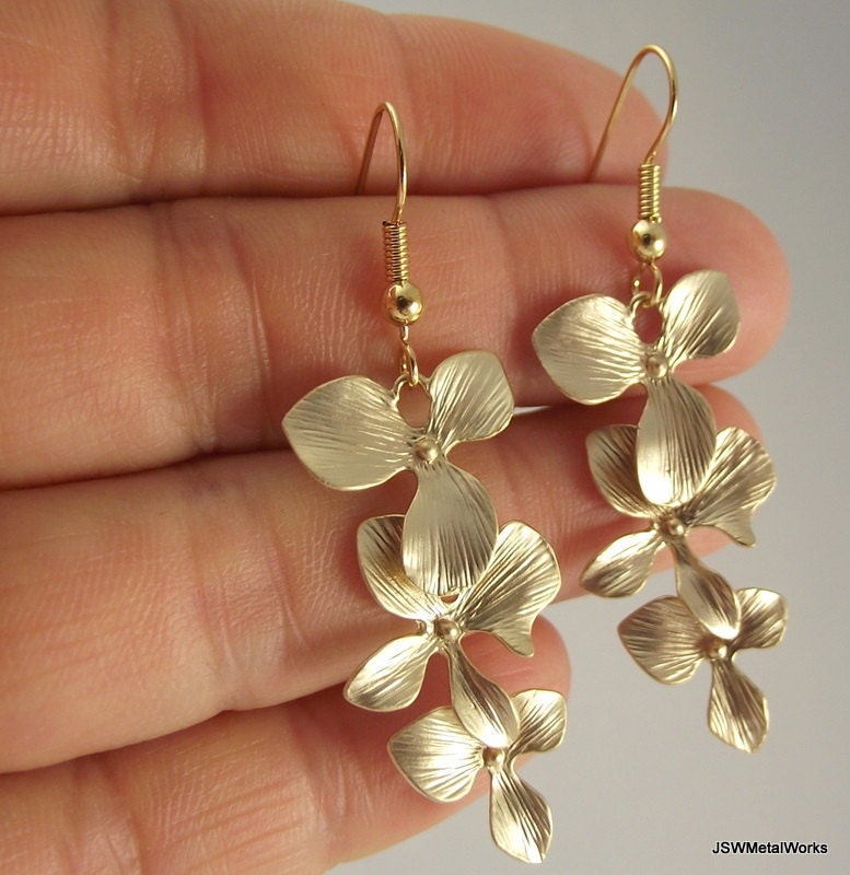 Cascading Orchid Earrings, Gold Earrings