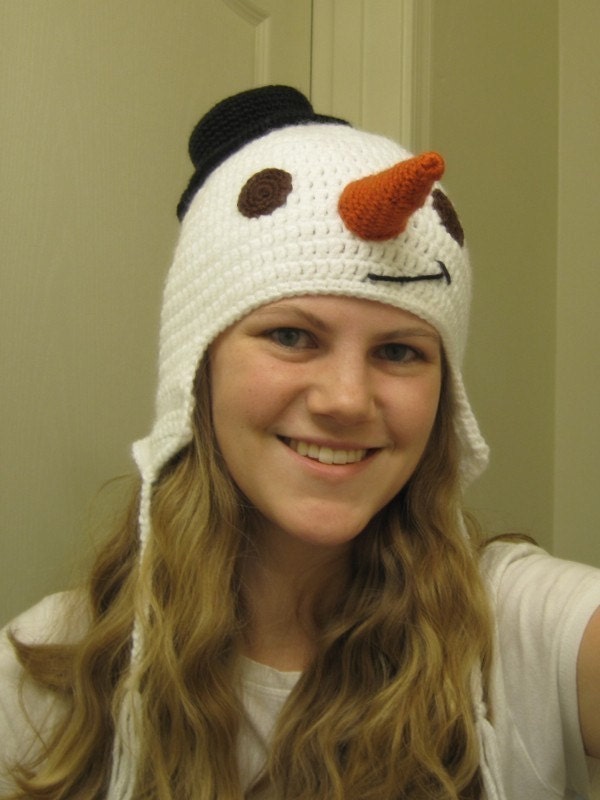 PATTERN - Crocheted Snowman Earflap Hat Pattern