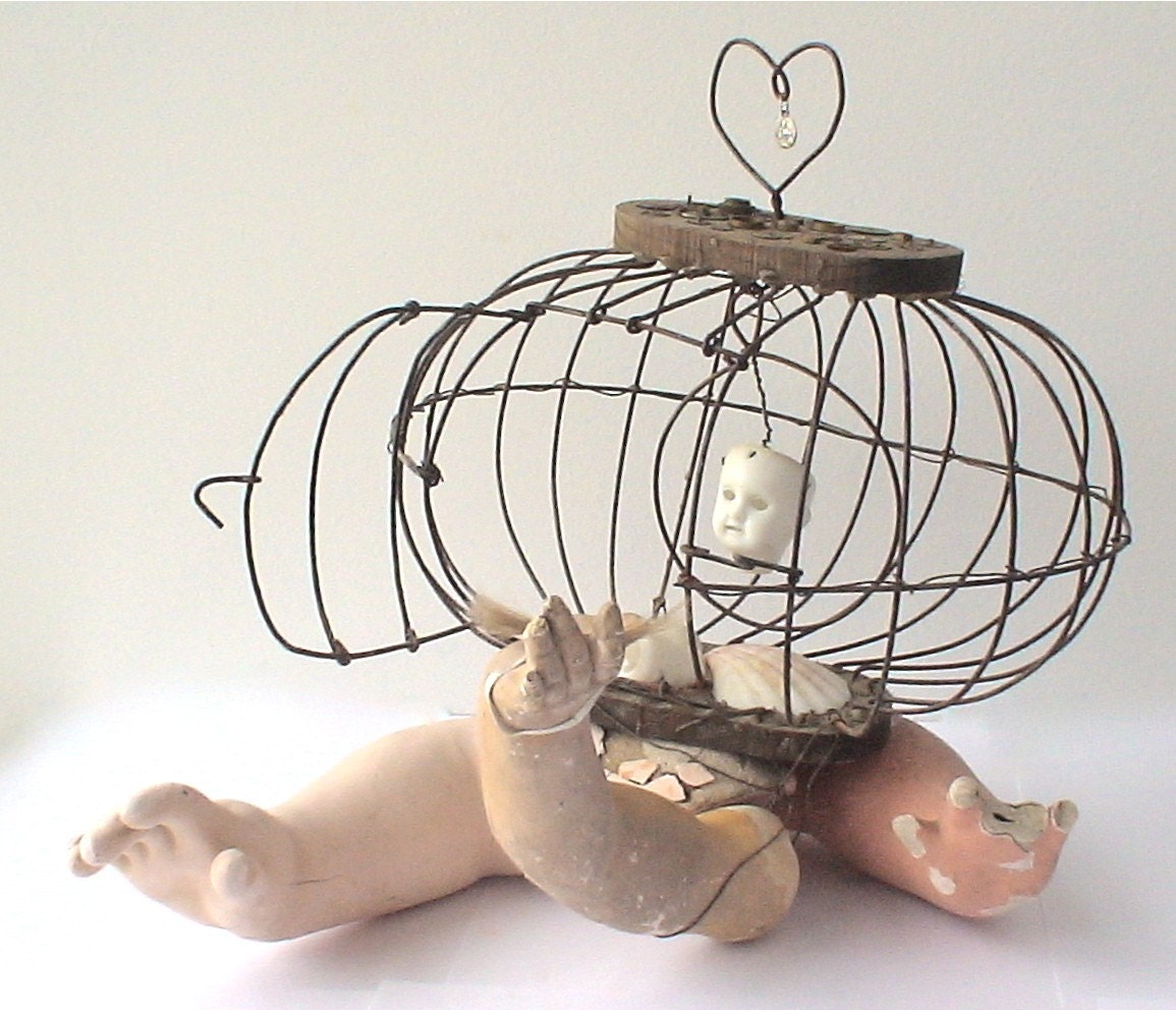 assemblage art - 'my first haircut'