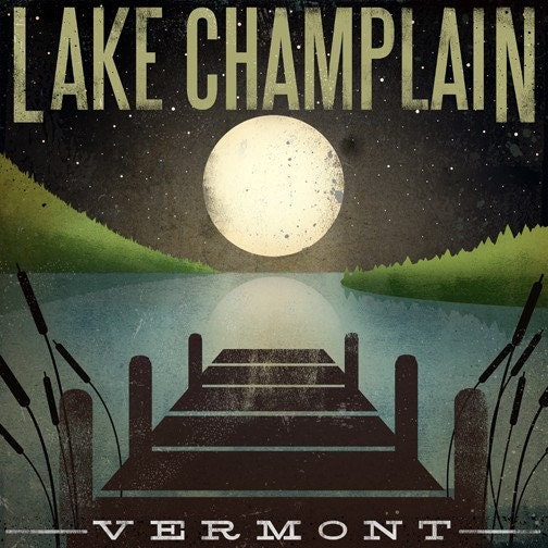 MADE to Order Moon Rise LAKE CHAMPLAIN Gallery Wrapped Stretched Canvas Wall Art 16x16x1.5 ready-to-hang