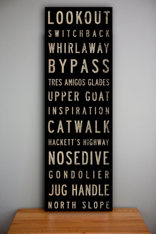 Custom Personalized - READY TO HANG Canvas - Ski Areas - Vintage Style Bus Scroll Wall Art - 14x42x1.5 inches
