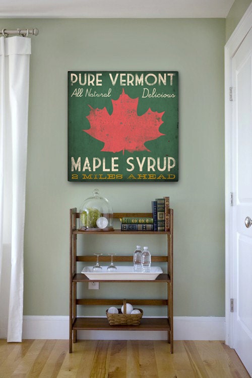 VERMONT MAPLE SYRUP -  Rustic Road Sign -  Graphic Art Canvas Wall Art 24 x 24 x 1.5 inches Vintage Style