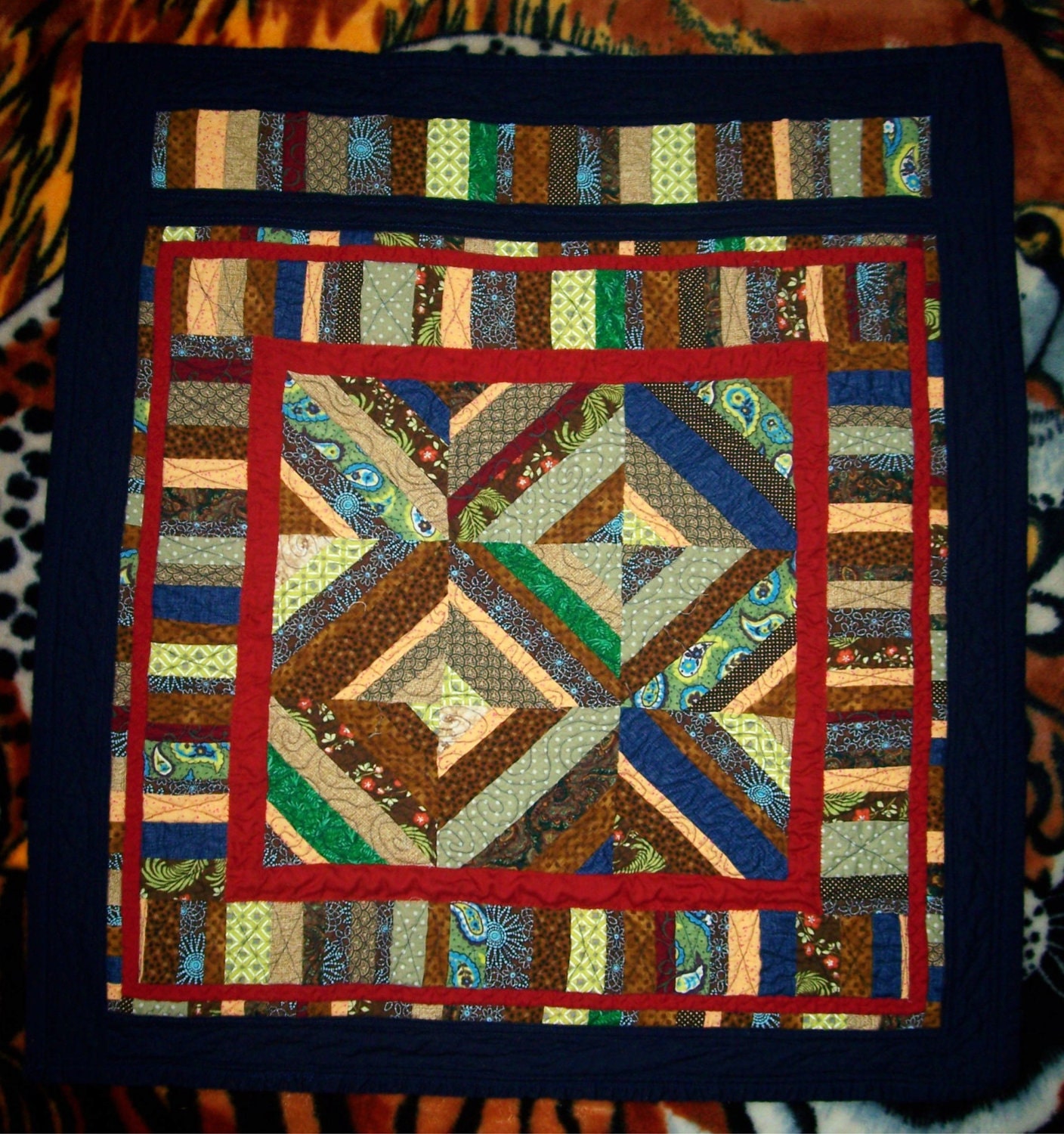 Jeweled Diamonds - Baby Quilt Navy Blue Neutral Gender Boy Girl Patchwork Scrap Abstract Blanket