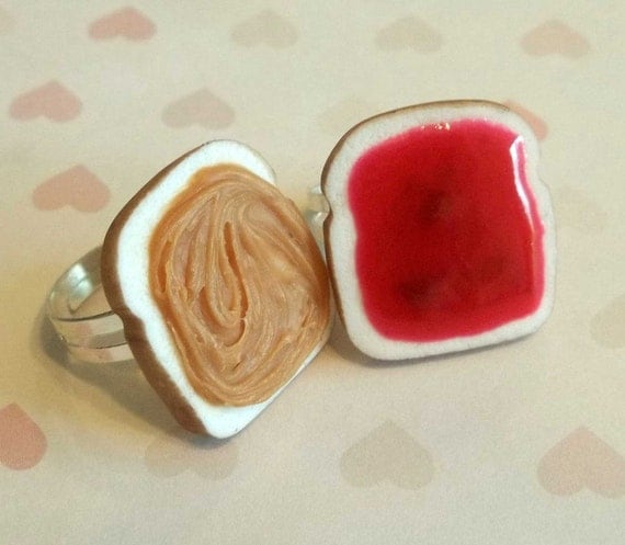 valentine's day polymer clay strawberry jam peanut butter and jelly best friend rings bff polymer clay