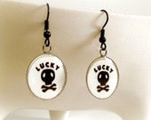 Lucky Skull Dangle Earrings Skull and Crossbones Jewelry Black and White Pirate Anime Kitsch-In Stock