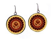 Flaming Heart Dangle Earrings Kaleidoscope Mandala Boho Jewelry -Burning Man Pyro Raver Hippie