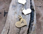 Add Initial Heart Letter Charm - Personalized Gold Plated Monogram Charm - Silver Hand Stamped Pendant