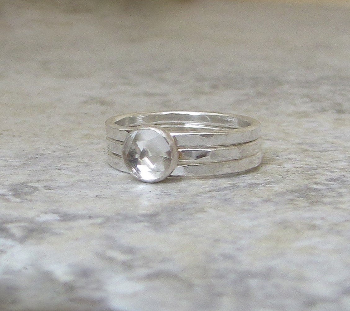 Engagement Ring  Wedding Ring Silver White Topaz Ring Silver Wedding Band Set