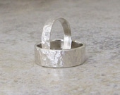 Wedding Bands Silver Bark Wedding Ring Set Hammered Silver Rings Distressed Bands