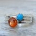Sunstone Turquoise Ring Silver Stacking Ring Set Hammered Stacking Rings-Tangerine Tango Cockatoo