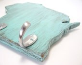 Wisconsin wall hooks wooden key organizer cottage decor Light Turquoise