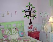 Wooden Tree with 2 owls 2 birds and 10 leaves real wood personalized wall decor