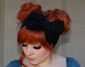 Black Sparkle Crocheted Big Bow Ear Warmer Headband