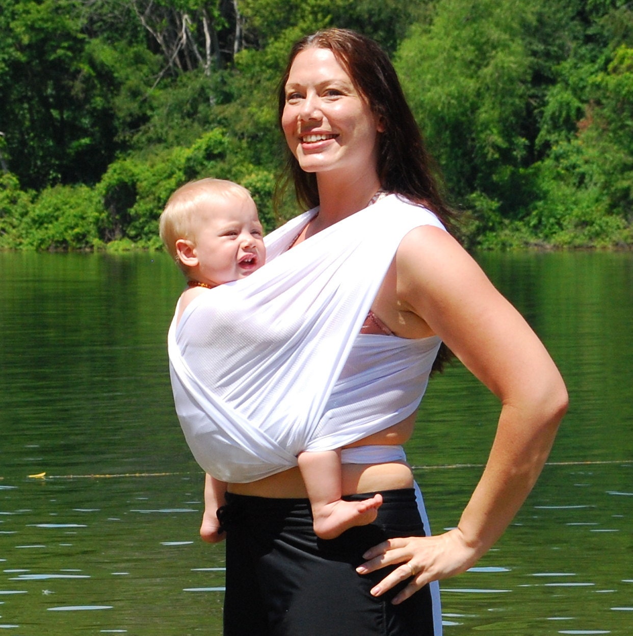 Baby Wrap Carrier Water Mesh Bright White for Pools, Beach Vacation, Shower - Made to Order