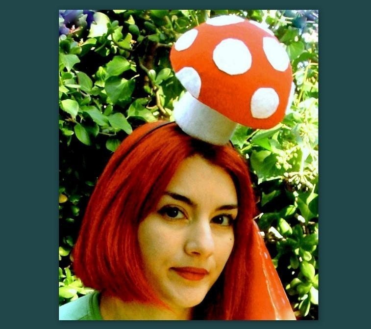 Mushroom hat weird Hat gnome alice in wonderland mario costume Red and White felted hats