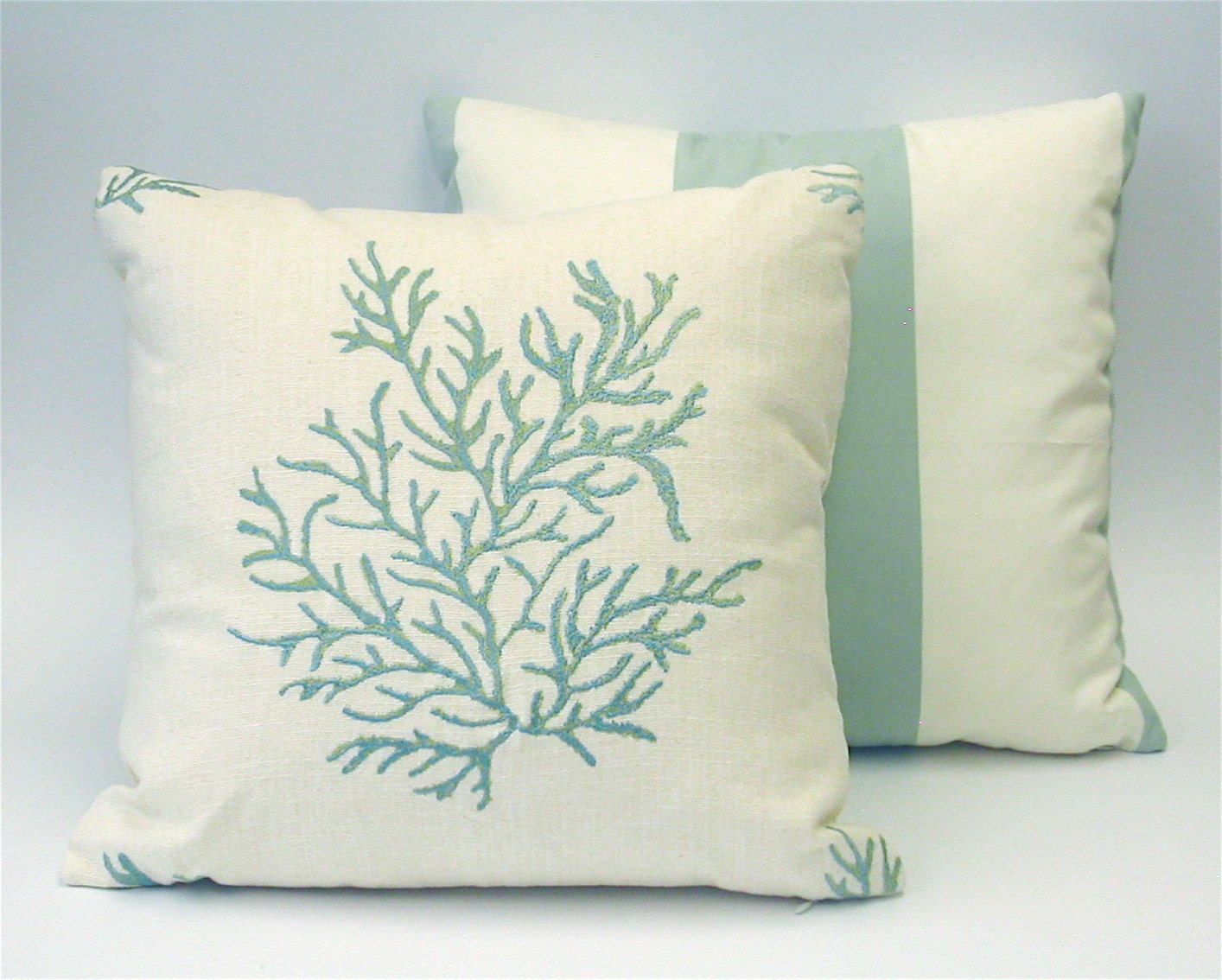Beach Decor Pillow - Aqua Coral Pillow Cover 16x16