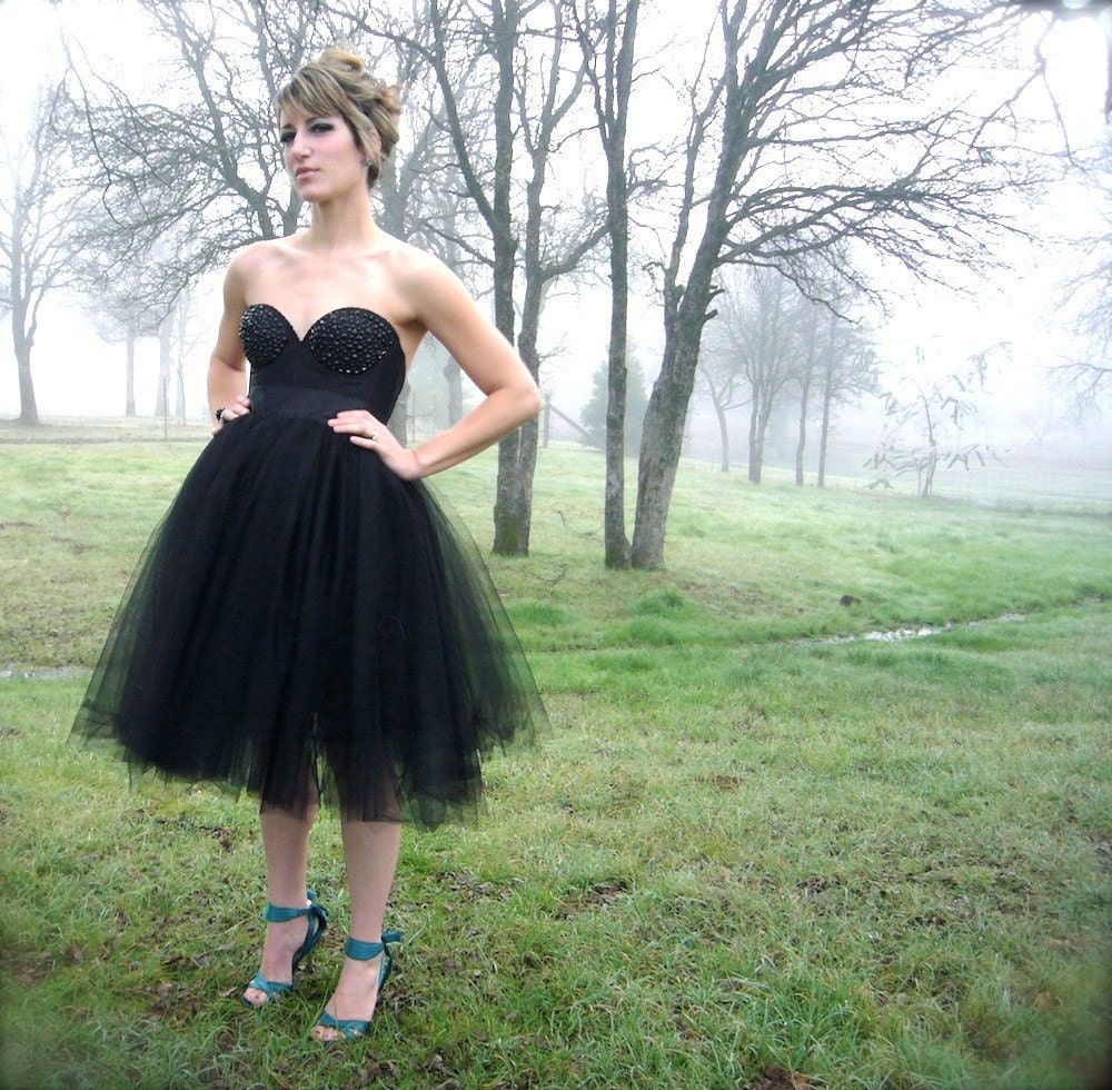 Black Tulle Tutu Skirt Tea Length with Black Satin Sash Custom Size Made to Measure