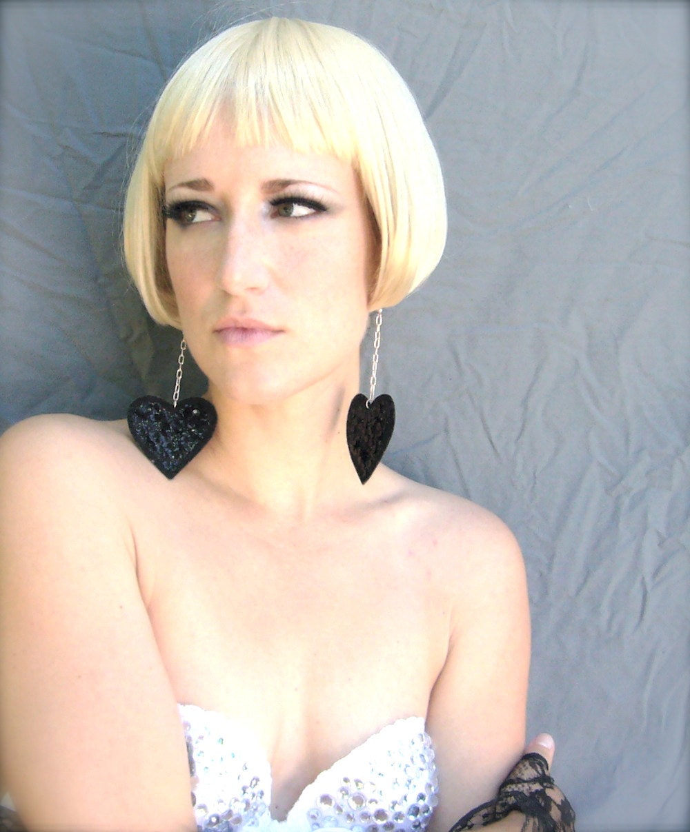 Black Sparkle Heart Eco Felt Earrings