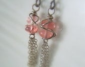 Long Dangle Earrings . Pink Tassel Jewelry . Rose Quartz Sterling Silver . Infinity Wire Wrapped . Flirty Girly Girl - Cherry Spritz