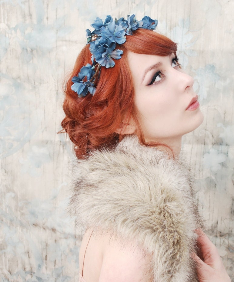 Woodland headpiece, navy blue flower crown, floral tiara, wedding hair accessory - Muse