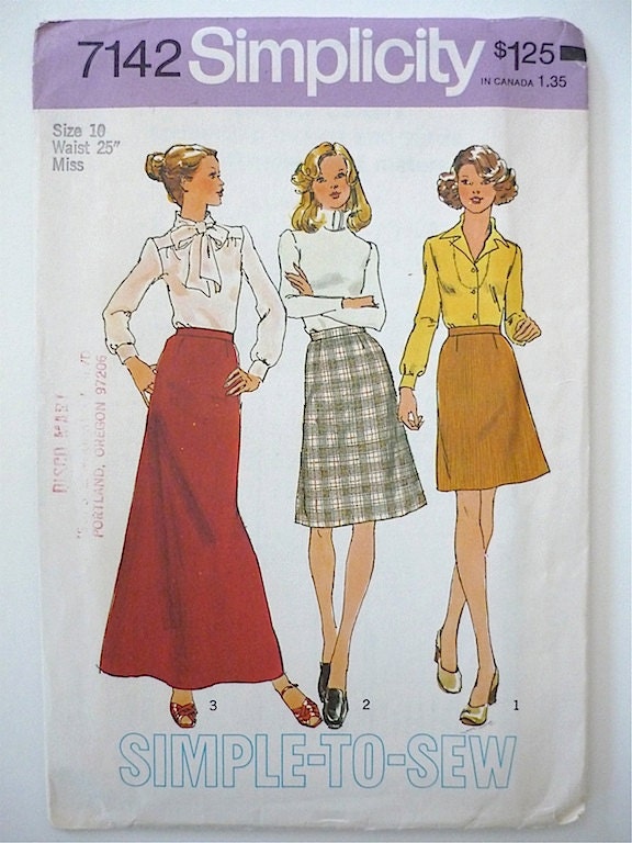 Vintage Sewing Pattern Ladies 70's Uncut, Simplicity, Skirt, Three Lengths XS-S 7142 FreshandSwanky on Etsy