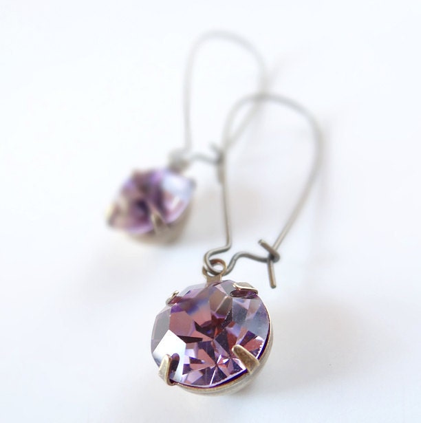 Vintage Swarovski Amethyst Earrings Purple Rhinestone Retro Orchid Lilac Lavender