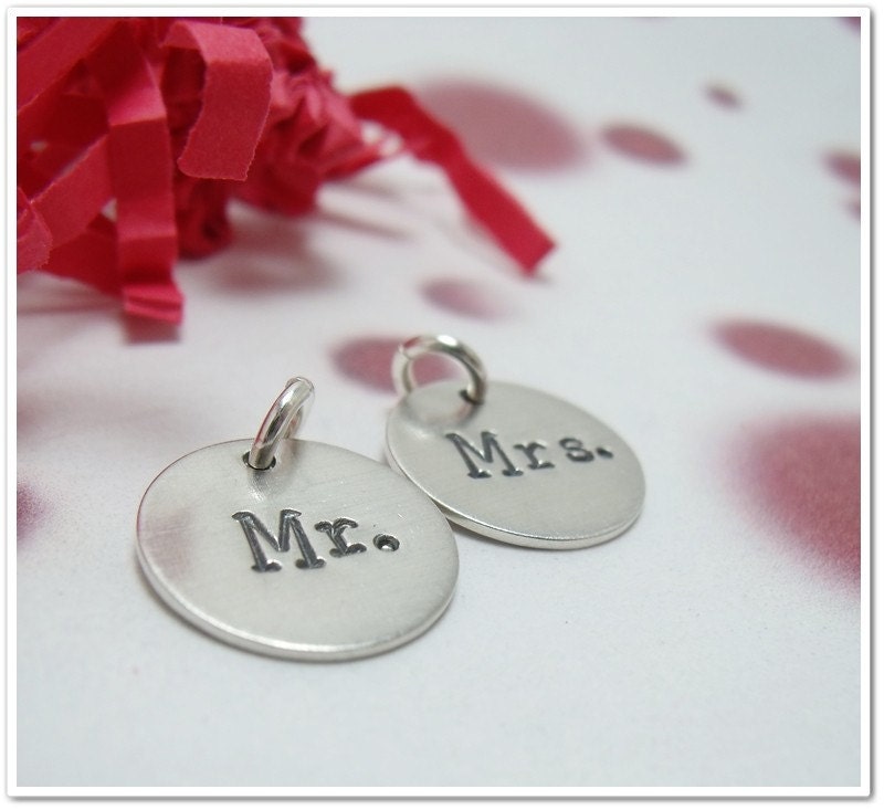 SALE -Mr and Mrs Charms - Sterling Silver - Wedding - Bridal Shower - Wine Charms
