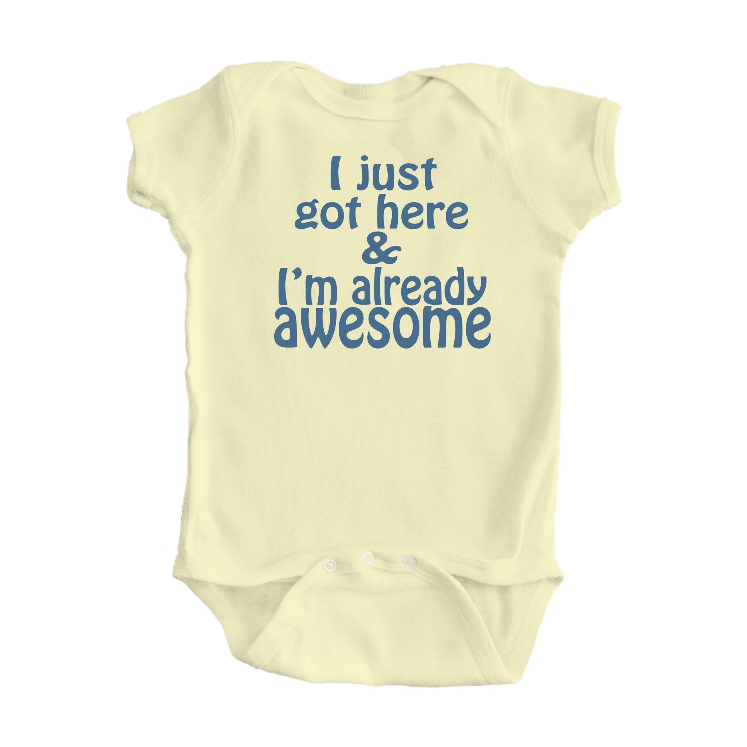 Adorable Baby "I'm Already Awesome" One Piece Bodysuit in White or Banana Yellow