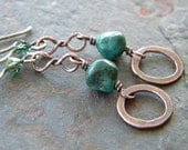 Natural Turquoise Copper Earrings Circle Ring Sterling Silver Teal Crystal Rustic Artisan Jewelry