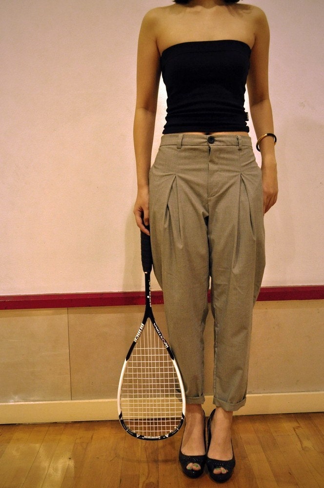 High Waisted Pants Grey Ruched Trousers Spring Fashion Gray Bottom 12 L Etsy Tomboy