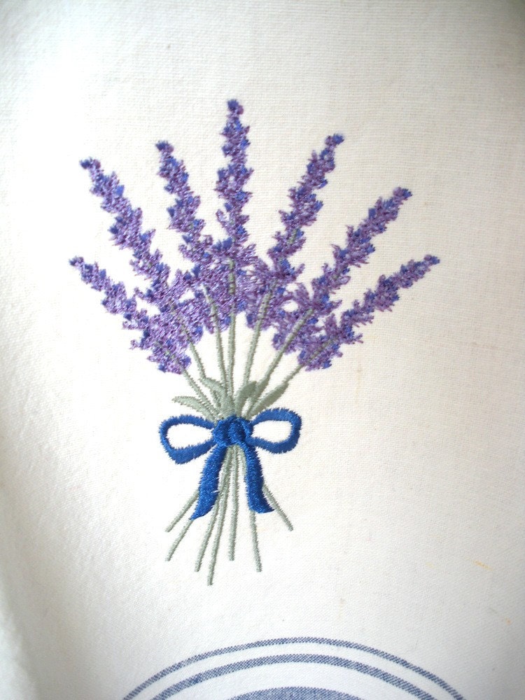 Lavender Bouquet Embroidered Tea Towel Springtime Fresh Cotton Floral Cabin Lodge Rustic Home Decor