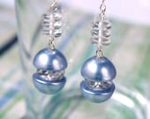 Aelita futuristic Earrings with lilac glass pearls faceted glass beads and silver tone metal, contemporary fantasy