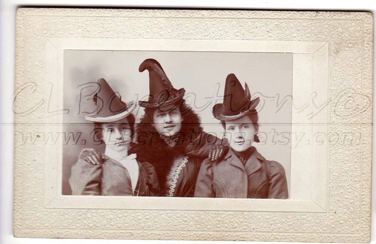 3 Happy Witches Halloween Digital Vintage Photo