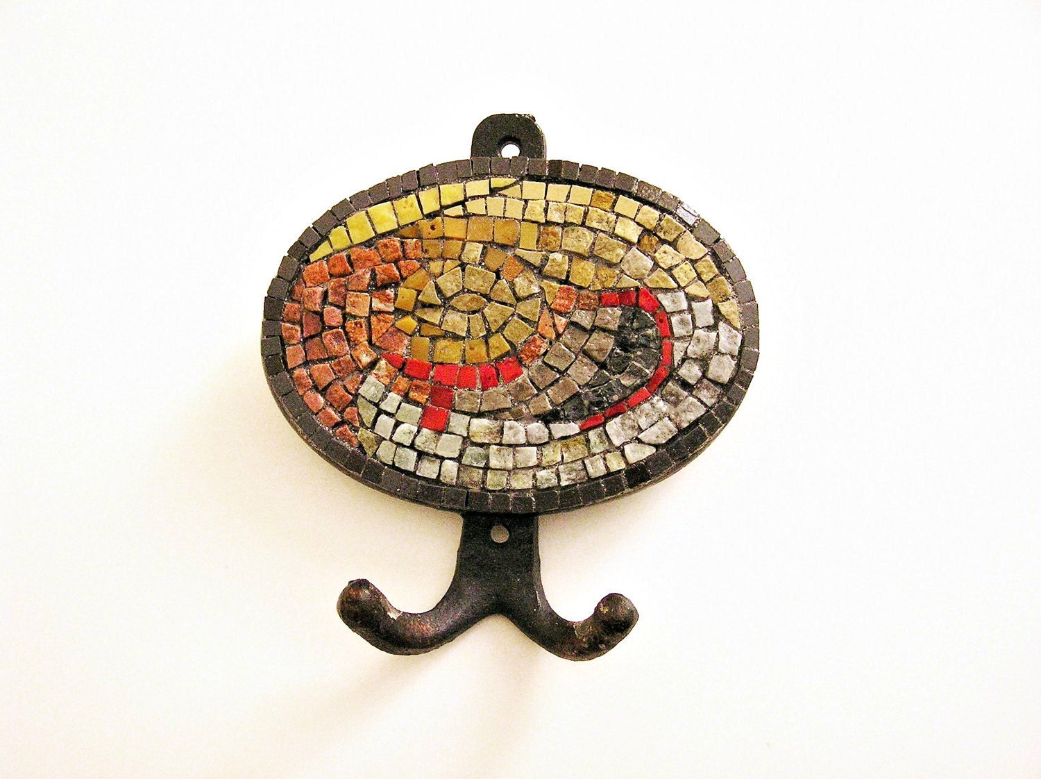 wall hook handmade mosaic with marble tiles and smalti ( 5,12 in x 5,51 in ) - colori