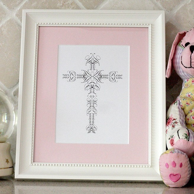 ORIGINAL Name Crosses Personalized Baby/Baptism print - 5x7    FREE SHIPPING