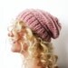 Womens Hand Knit Pink Slouchy Hat Beanie