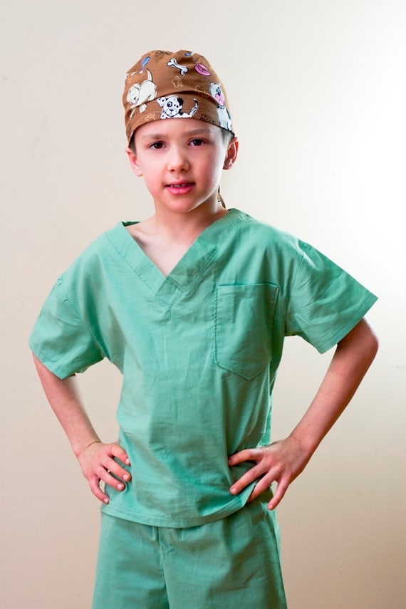 Children's Scrubs and Hat  Size 5 6 7 or 8 custom made Costume - OriginalsbyLaurenToo