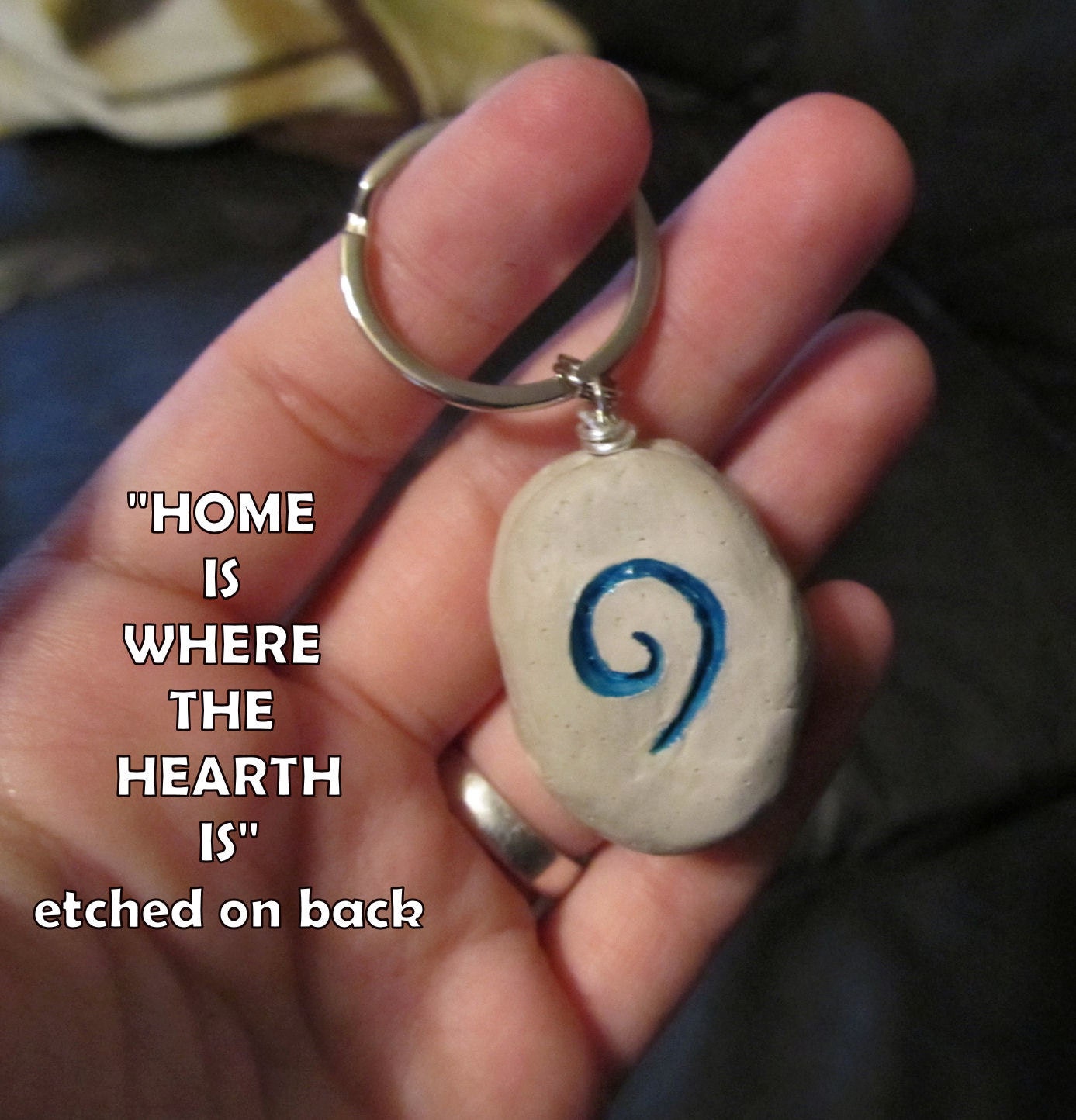 Hearthstone - Home is where the hearth is -  Saying on back - WoW - World of Warcraft - nerd keychain