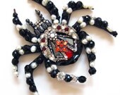 Vintage Jewelry Collage Sculpture Black Widow Spider Decorative Art
