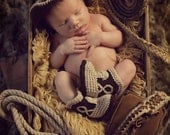 Baby Cowboy Hat and Boots Chocolate Brown And Tan Newborn and beyond