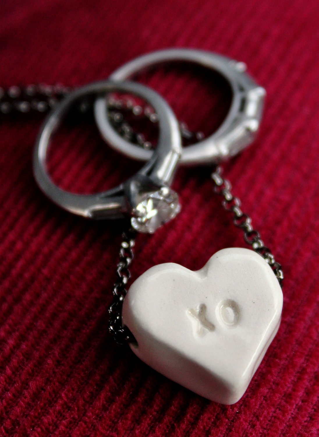 Valentine Candy Heart "xo" ceramic pendant necklace