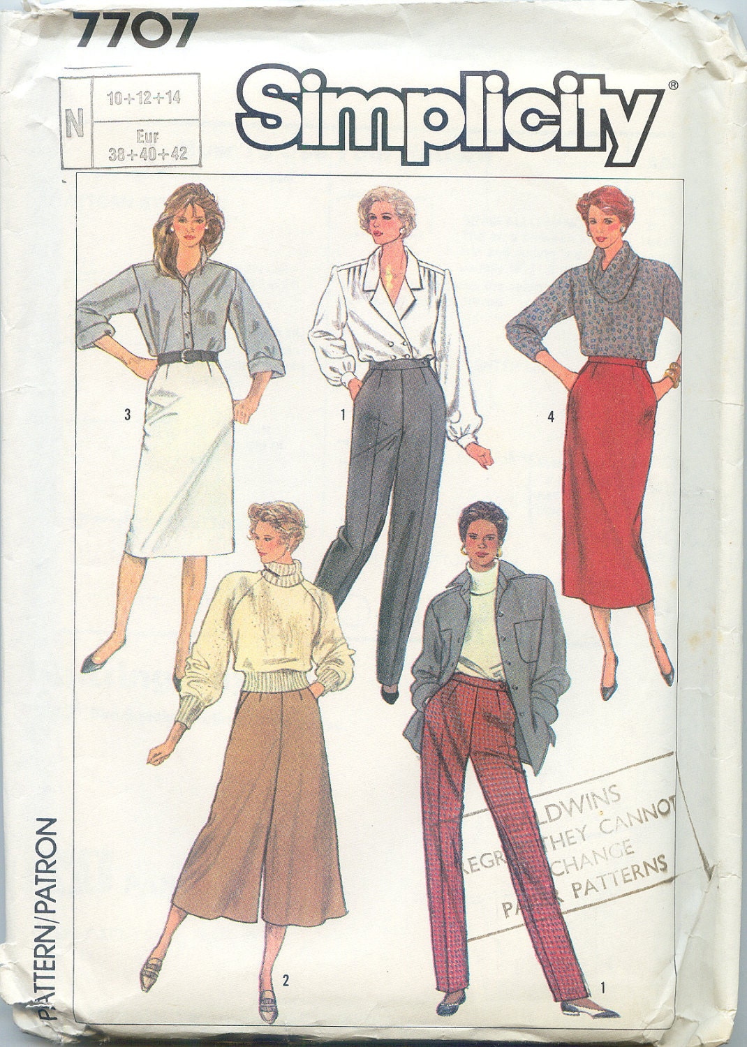 Vintage 1980s Sewing Pattern - Skirt in Two Lengths, Pants and Culottes - Simplicity 7707 - Sizes 10, 12 & 14