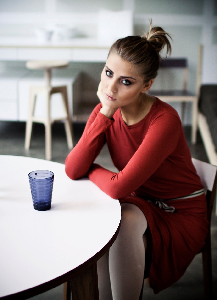 Russet  cotton Muse dress with striped strap