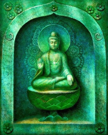 Green Buddha poster spiritual art Zen Buddhist Meditation Buddhism PRINT of painting